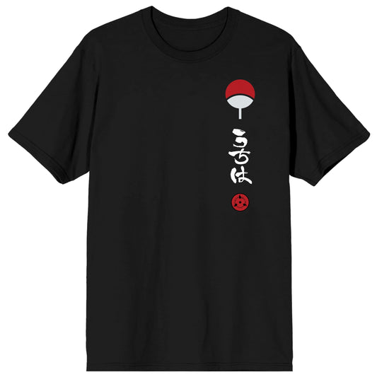 Naruto Itachi Artwork Crew Neck Short Sleeve Men's Black T shirt XS