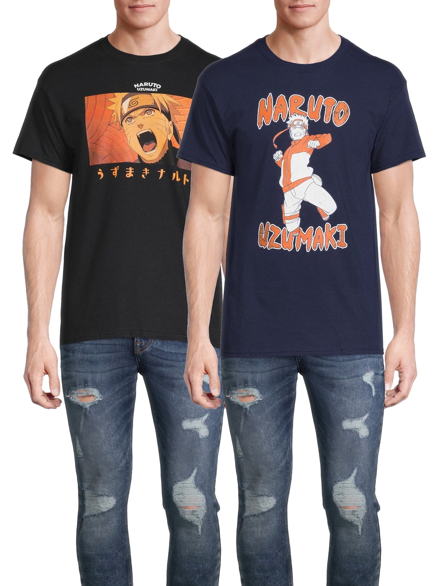 Naruto Men's & Big Men's Uzumaki Anime Graphic Tees Shirts, 2 Pack, Sizes S 3XL, Naruto Anime Mens T Shirts