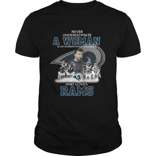 Never Underestimate a Woman Who Understands Football And Loves Rams T shirt