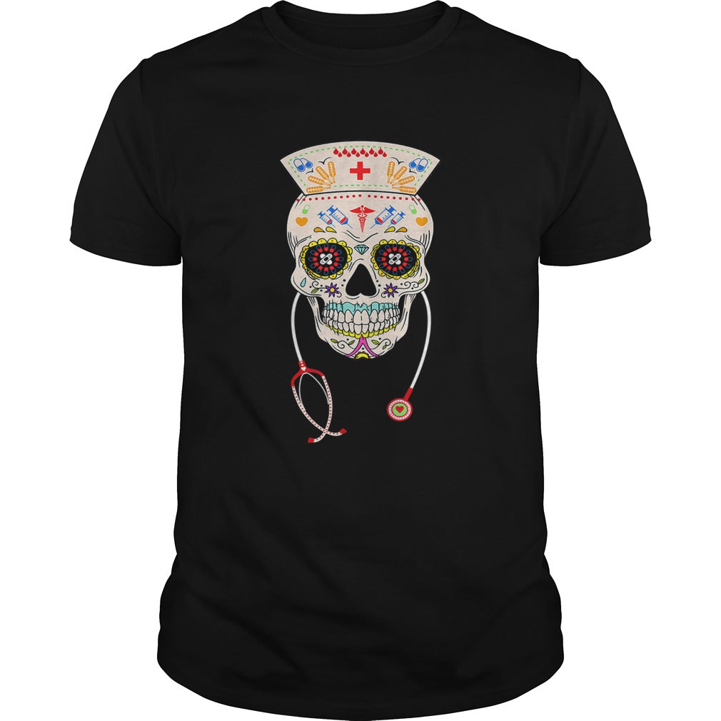 Nurse Sugar Skull Halloween Day Of The Dead Dia De Los shirt