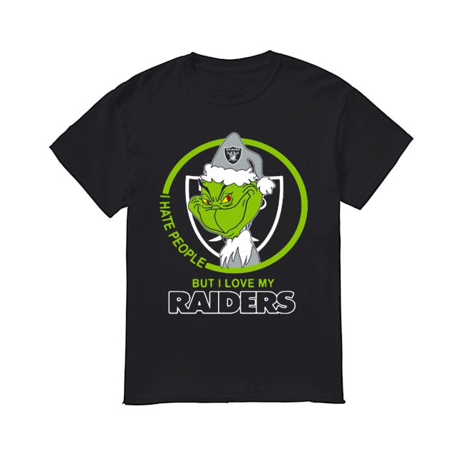 Oakland Raiders NFL Christmas Grinch Santa I Hate People But I Love My Raiders shirt