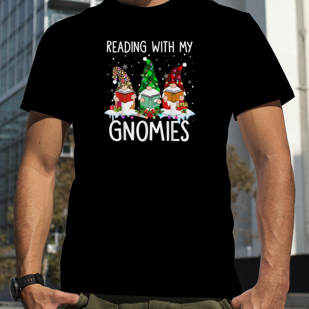 Reading With My Gnomies Christmas Librarian Gnome Matching T Shirt B0BM9SPCY8