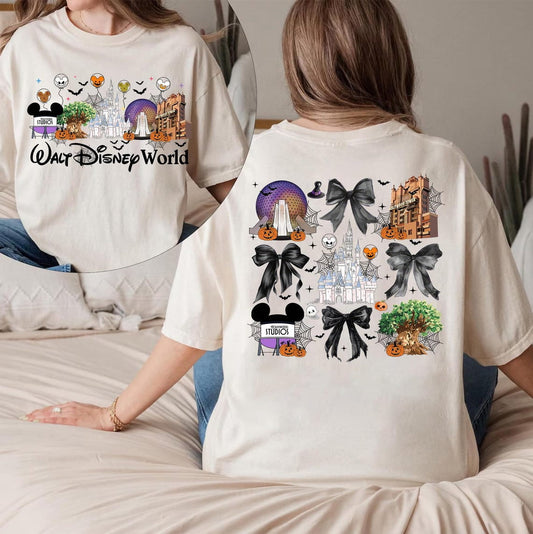 Retro Magic Kingdom Coquette Bow T shirt, Mouse And Friends Halloween, Cartoon halloween, Spooky Season, Halloween Family Trip 2025 Shirt