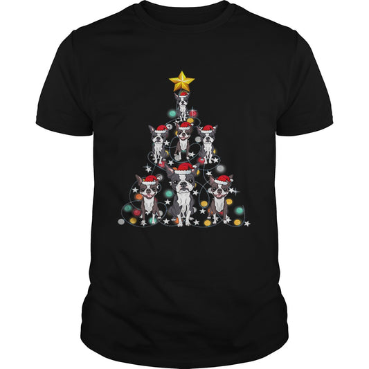 Santa Boston Terrier Christmas Tree Light shirt