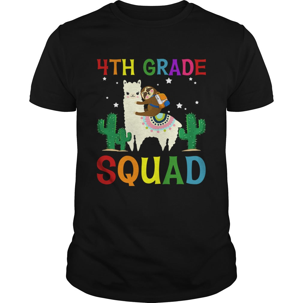 Sloth Riding Llama 4th Grade Squad Back To School TShirt