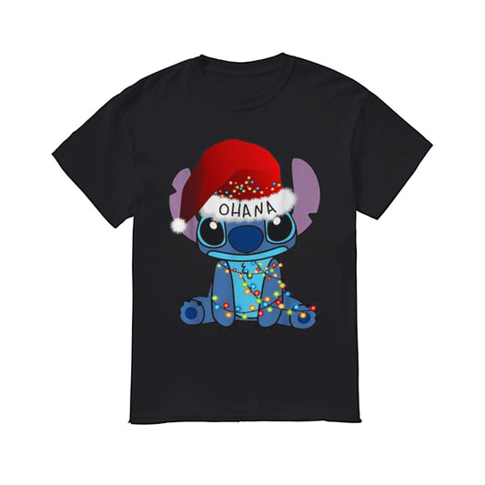 Stitch Ohana Christmas lights shirt