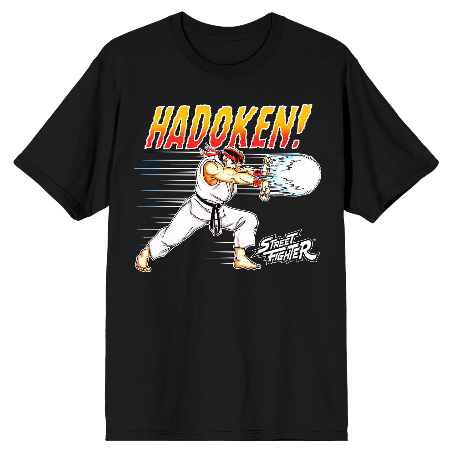 Street Fighter Classic Ryu Hadouken Men's Black T shirt 4XL