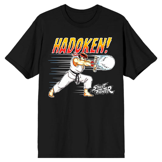 Street Fighter Classic Ryu Hadouken Men's Black T shirt 4XL