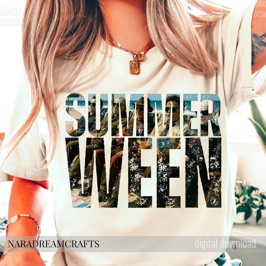Summerween Horror T Shirt 2025 Halloween Sublimation Scary Beach Characters Spooky Summer Shirt Design