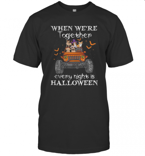 When We'Re Together Every Night Is Halloween Dogs And Elephant On Jeep T Shirt