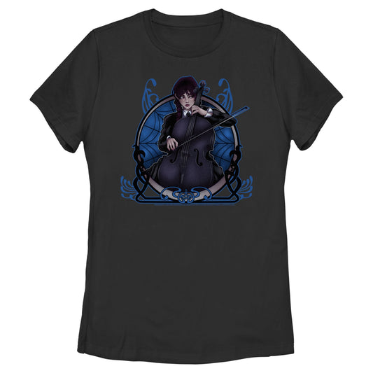 Women's Wednesday Anime Addams  Graphic Tee Black Medium