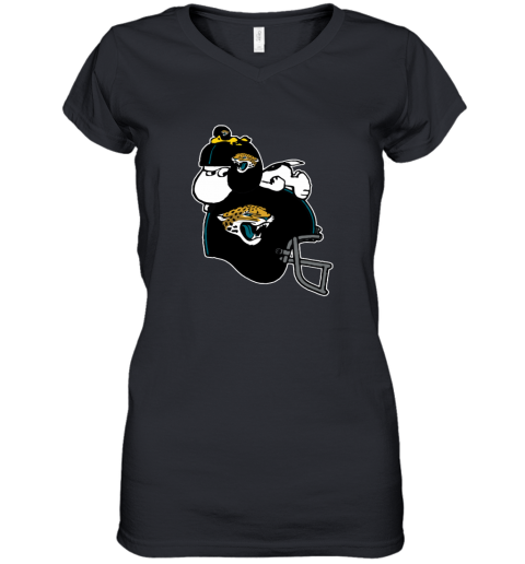 The Snoopy And Woodstock Resting On Jacksonville Jaguars Helmet Women039S V Neck T Shirt