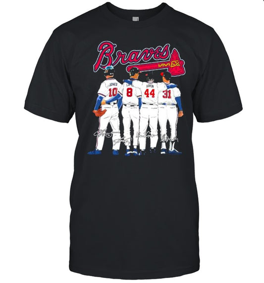Atlanta Braves 10 Jones 8 Culberson 44 aaron and 31 Maddux signatures shirt