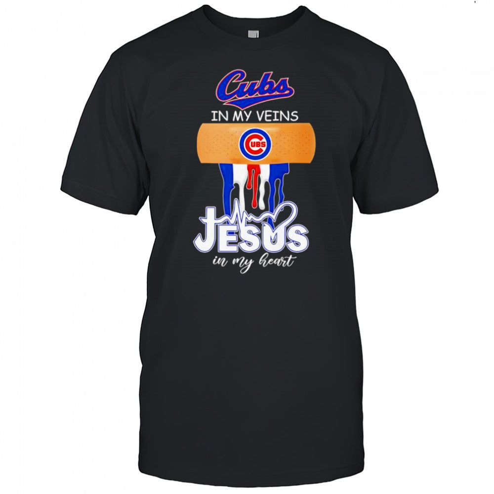 Bandage Chicago Cubs in my veins Jesus in my heart shirt