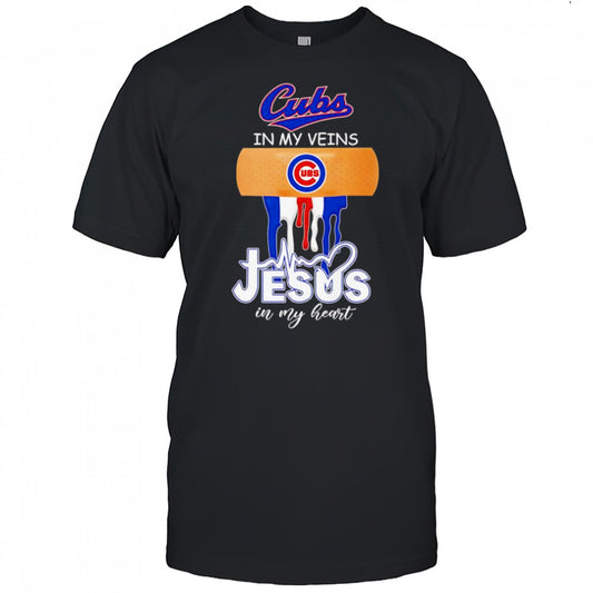 Bandage Chicago Cubs in my veins Jesus in my heart shirt