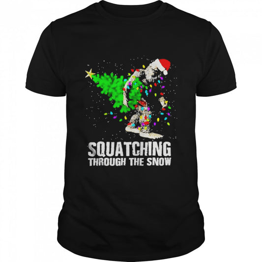 Bigfoot Squatching Through The Snow Christmas shirt