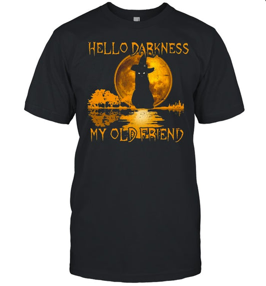 Black Cat Hello Darkness My Old Friend Witch Moon Halloween T shirt
