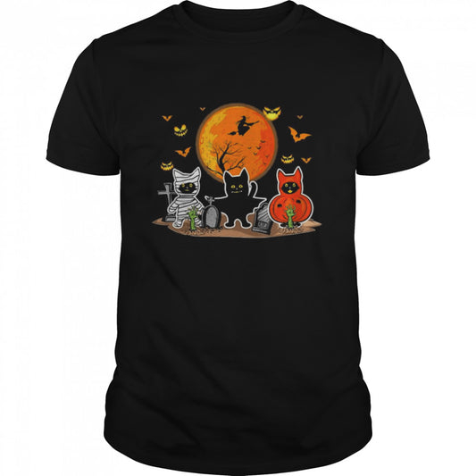 Black Cats Moon Pumpkin Witch Halloween Shirt