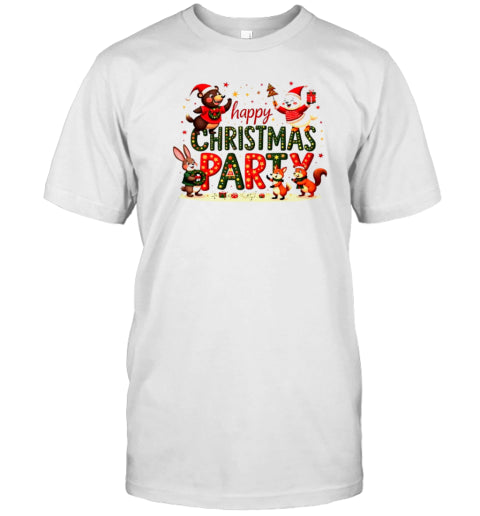 Cartoon Happy Christmas Party 2024 Christmas Farm Animal T Shirt