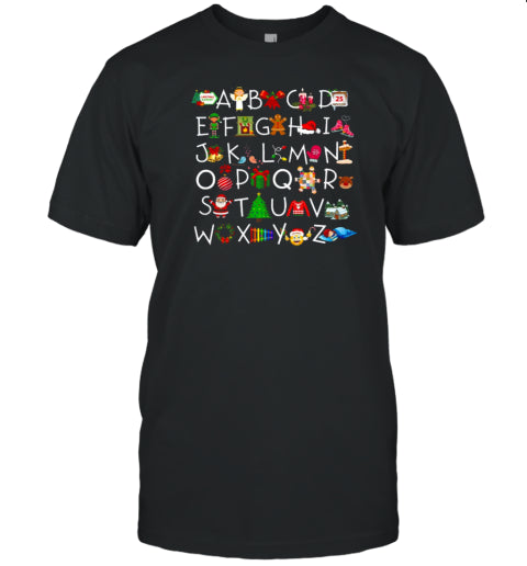 Christmas Elements Alphabet Teacher T Shirt