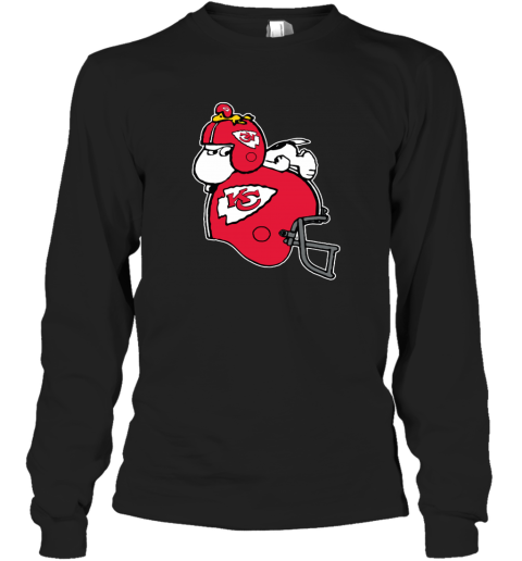 The Snoopy And Woodstock Resting On Kansas City Chiefs Helmet Long Sleeve T Shirt