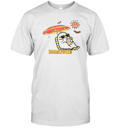 Cute Ghost Spooky Beach Summer Vacation Halloween Summerween T Shirt