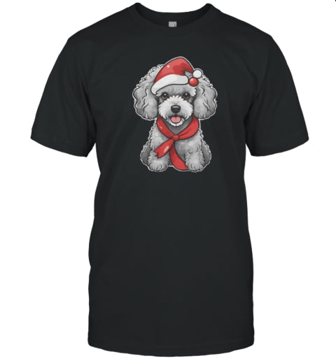 Cute Poodle Christmas Puppy In Santa Hat T Shirt