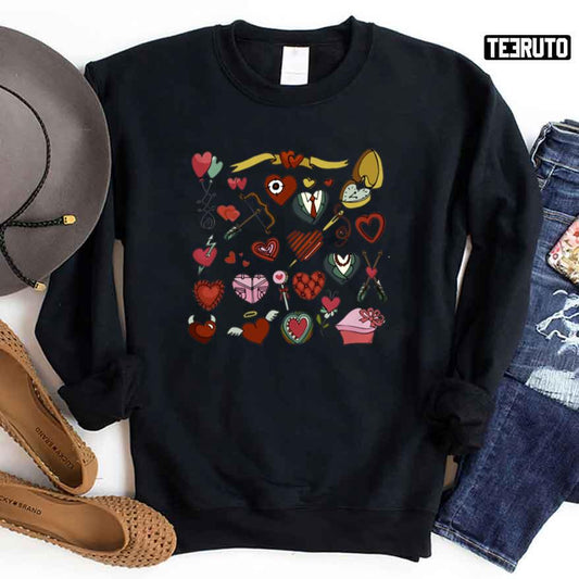Cute Valentines Day Hearts Doodle Unisex Sweatshirt Unisex T Shirt