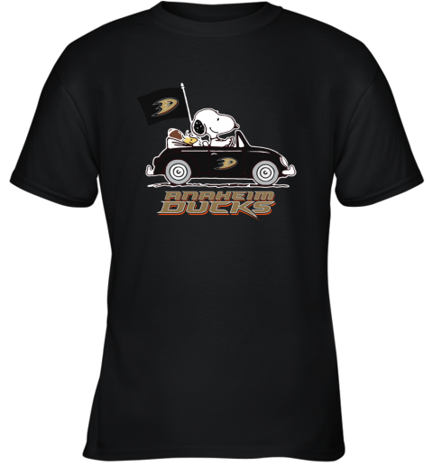 The Snoopy And Woodstock Ride The Aheim Ducks Car Youth T Shirt