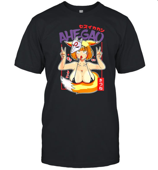 Face For Otaku Ahegao Waifu Material Kitsune Girl Mask T shirt