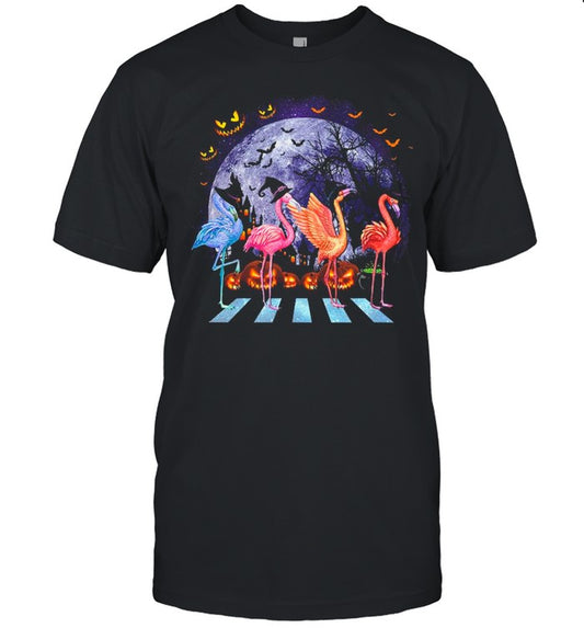 Flamingo Colorful Abbey Road Happy Halloween shirt