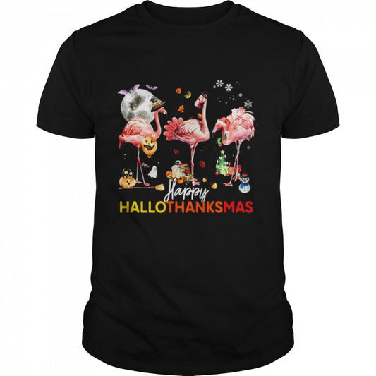Flamingo Happy Halloween Thanksgiving Christmas T shirt