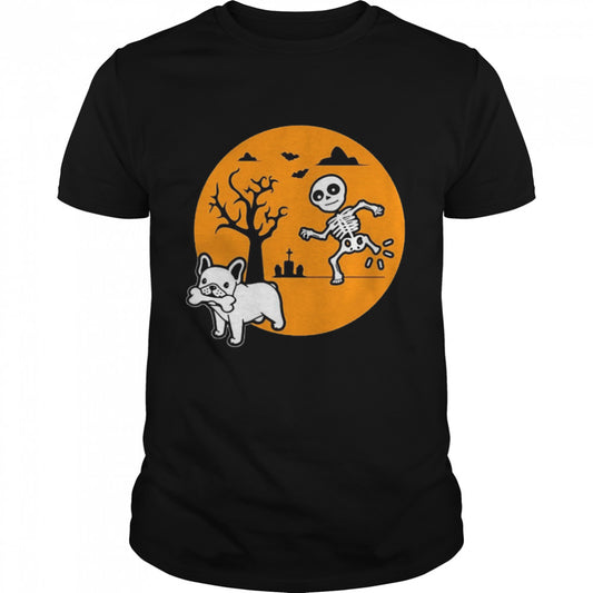 French Bulldog Dog Skeleton Bone Halloween Costume Sunset T shirt