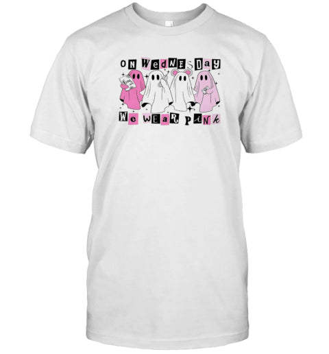 Ghost On Wednesday We Wear Pink Halloween T Shirt