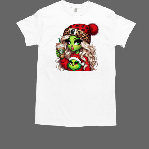 Girl Grin with coffee and cheetah beanie christmas T Shirt