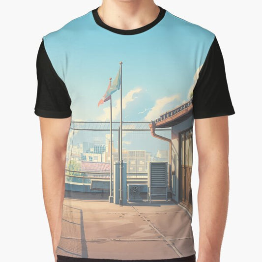 "Japanese Anime School Rooftop" Graphic T-Shirt for Sale by SakuraHaven