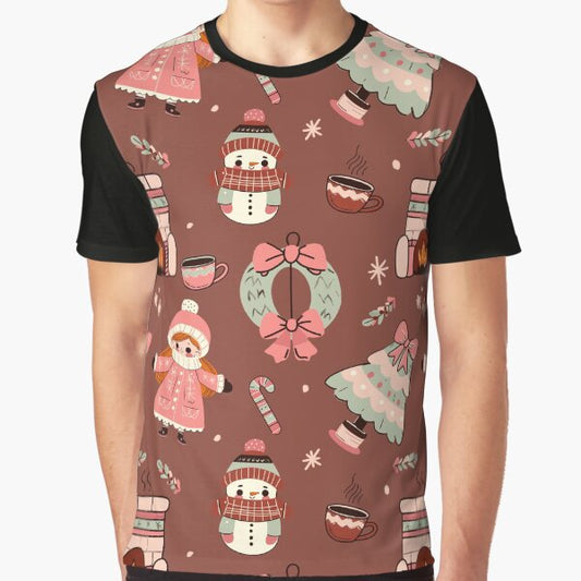 Cute retro Christmas pattern (terracotta and pink) Graphic T-Shirt for Sale by SnugbugStudios