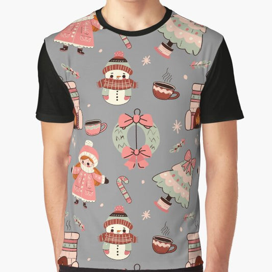 Cute retro Christmas mug (millennial grey and pink) Graphic T-Shirt for Sale by SnugbugStudios