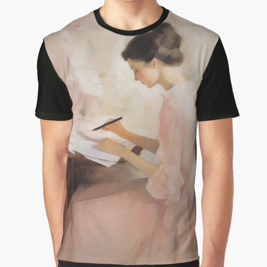 Coquette aesthetic vintage painting of a writer woman Graphic T-Shirt for Sale by CoquetteArt