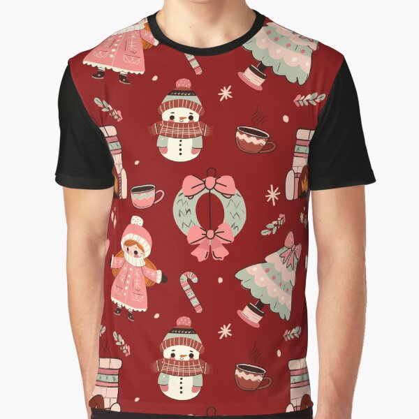 Cute retro Christmas pattern (Red and pink) Graphic T-Shirt for Sale by SnugbugStudios