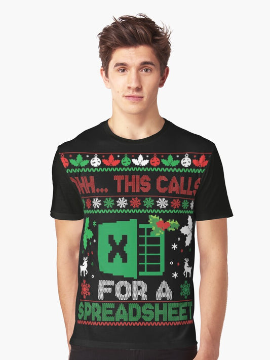 Ohh This Calls For A Spreadsheet Funny Ugly Christmas Sweater Design Graphic TShirt T-Shirt | Vintage Christmas Look | Great For Christmas Season