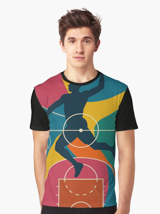 Colorful Basketball Court Artwork Graphic T-shirt | Premium Basketball Jersey | Fan Edition Apparel