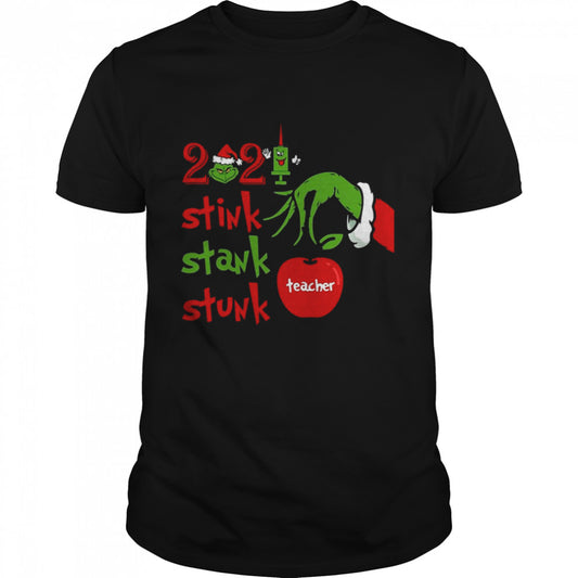 Grinch Hand Holding 2021 Teacher Stink Stank Stunk Christmas Sweater Shirt