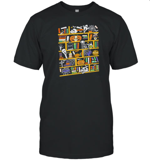 Halloween Bookshelf Teacher T Shirt