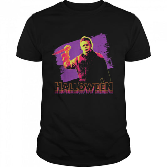 Halloween Michael Myers Neon Portrait T Shirt