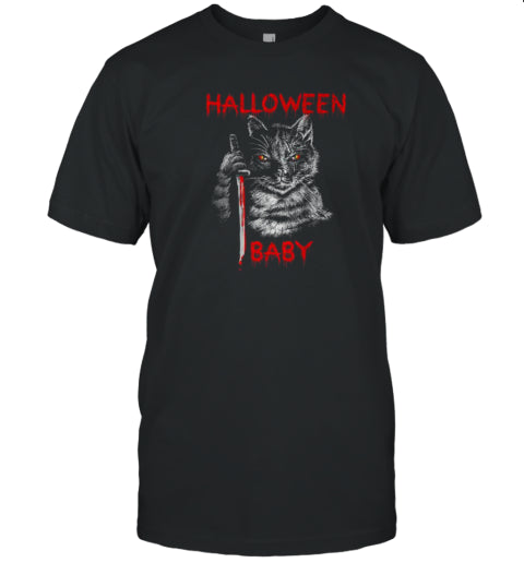 Halloween Scary Black Cat With Ninja Sword T Shirt