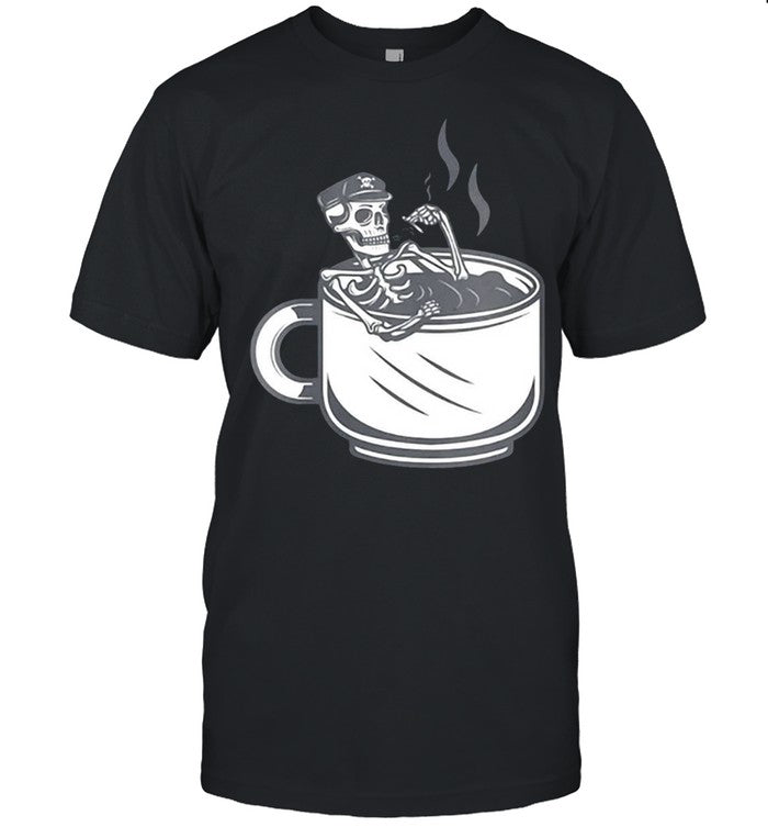 Halloween Skeleton Coffee Cup Vintage Retro Biker T shirt