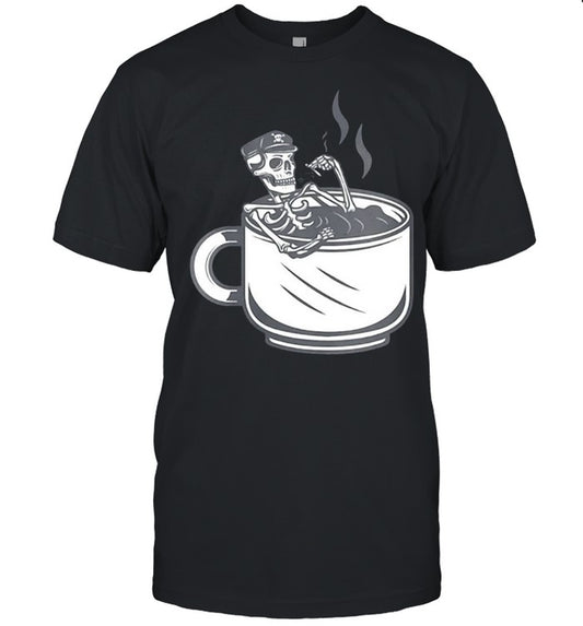 Halloween Skeleton Coffee Cup Vintage Retro Biker T shirt