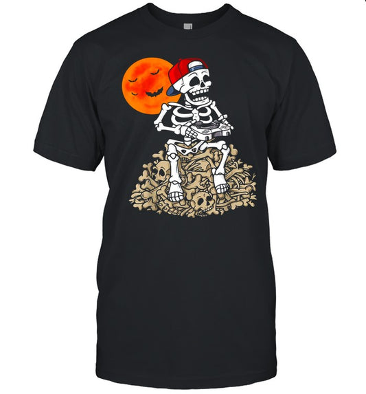 Halloween Skeleton Gamer Boys Gaming T shirt