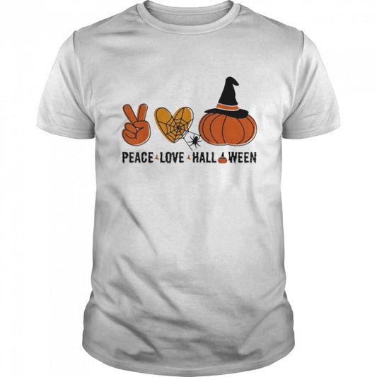 Halloween Skeleton Peace Love Halloween With Scary Pumpkin T Shirt